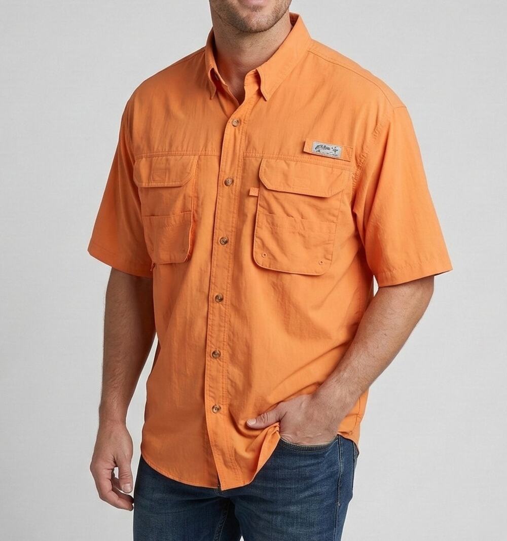 Bimini Bay Outfitters Mens XXL Short Sleeve Orange Fishing Shirt Nylon